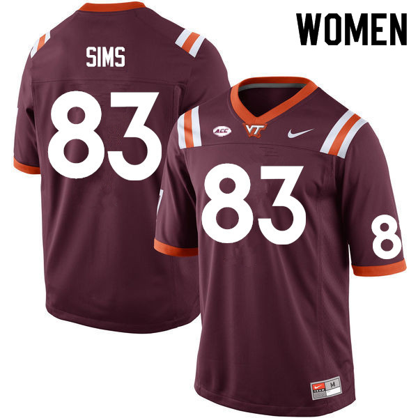 Women #83 DJ Sims Virginia Tech Hokies College Football Jerseys Sale-Maroon